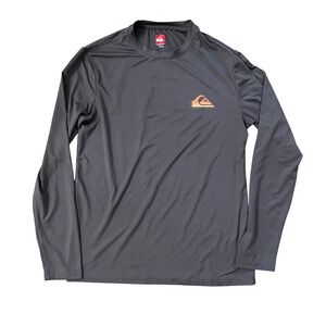 Quiksilver Long Sleeve Rash Guard Sun Shirt Skull‎ Palm Tree Graphic Grey Small